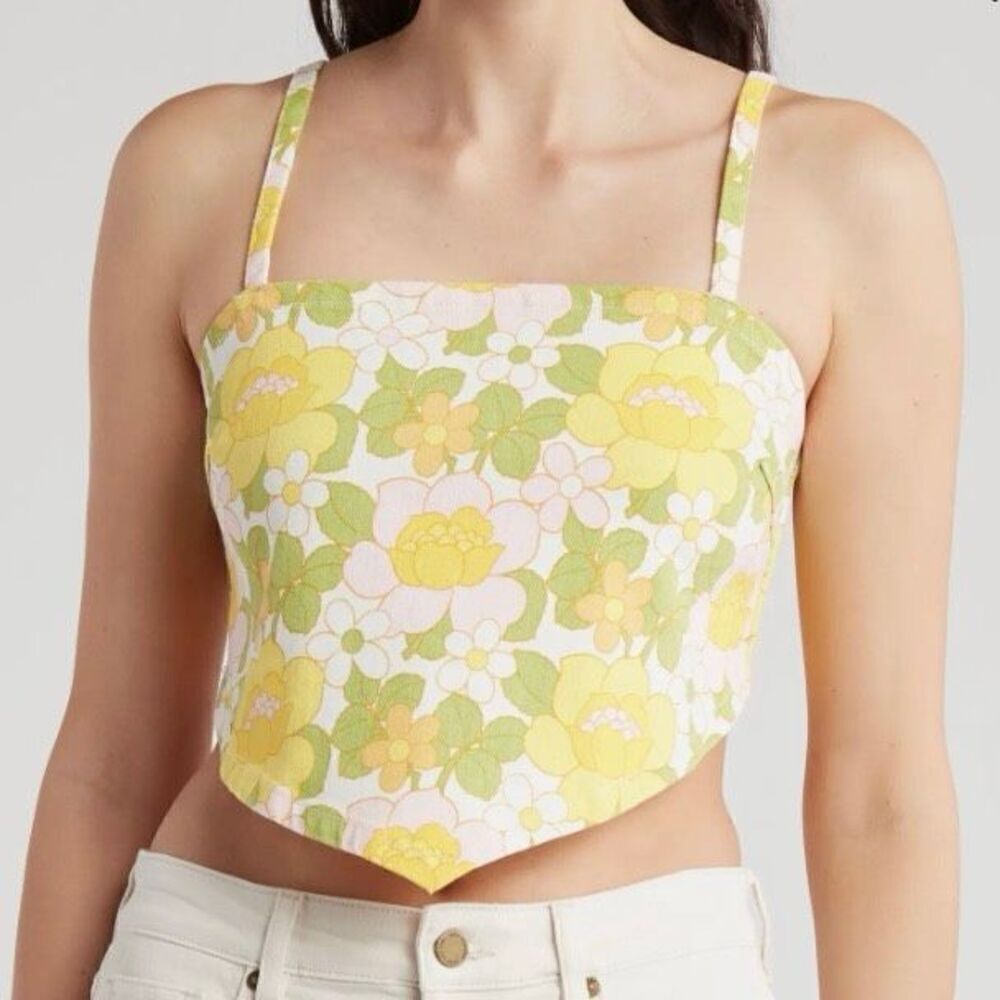 Show Me Your MuMu Yellow & Green Floral Handkerchief Hem Crop Top